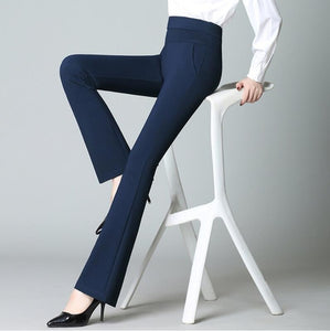 Women's Office Lady High Waist Flare Pants Solid Elastic Casual Trousers Women Pants Slim Stretch Trousers Ladies Shein Bottoms