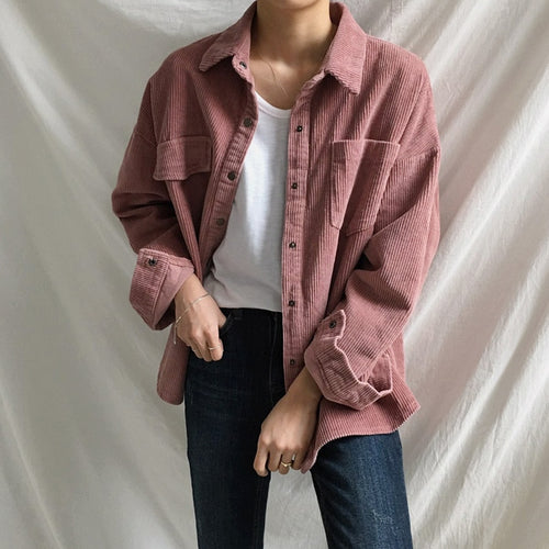 Women's Jackets Spring And Autumn Corduroy Jacket Female Coat With Pockets Plus Size Winter Women Streetwear Casual Clothing