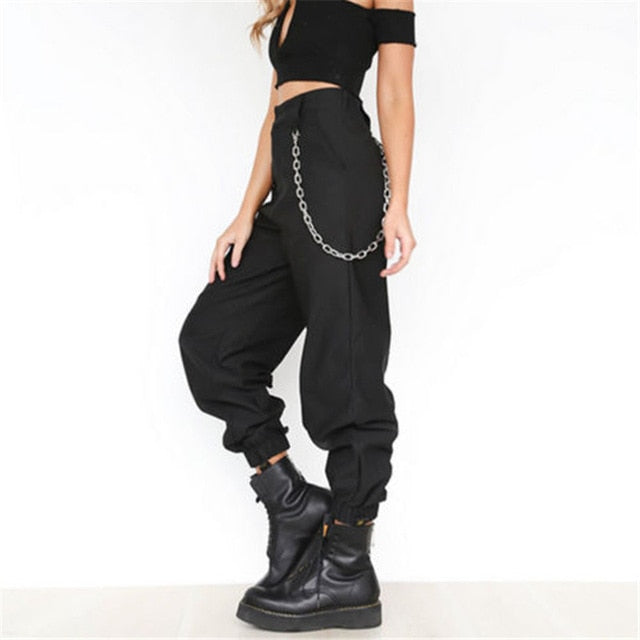 S-3XL Plus Size Pants Women Casual High Waist Cargo Pants Women Loose Solid Black Khaki Trousers Pockets Elastic Waist Bottoms