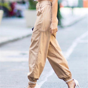 S-3XL Plus Size Pants Women Casual High Waist Cargo Pants Women Loose Solid Black Khaki Trousers Pockets Elastic Waist Bottoms