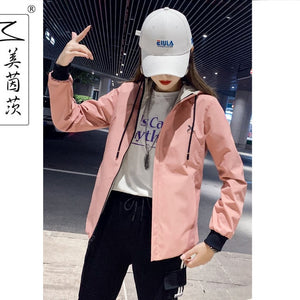 Spring women Bomber Jacket Zipper hooded Reversible wear Cartoon print outwear 2019 new loose plus size Top Casual sports jacket