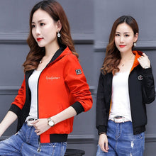 Load image into Gallery viewer, Spring women Bomber Jacket Zipper hooded Reversible wear Cartoon print outwear 2019 new loose plus size Top Casual sports jacket