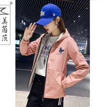 Load image into Gallery viewer, Spring women Bomber Jacket Zipper hooded Reversible wear Cartoon print outwear 2019 new loose plus size Top Casual sports jacket