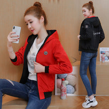 Load image into Gallery viewer, Spring women Bomber Jacket Zipper hooded Reversible wear Cartoon print outwear 2019 new loose plus size Top Casual sports jacket