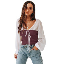 Load image into Gallery viewer, 2Pcs Female Chiffon knit two piece cloting Sexy Women V Neck Chiffon Shirt Full Sleeve White shirts Blouse +Tube Tops suits