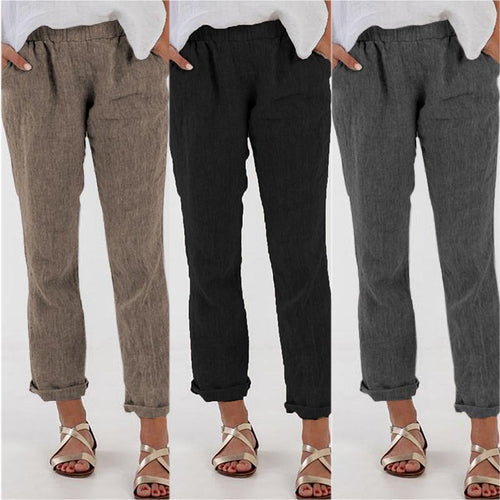 Casual Long Pants for Women Work Trousers ZANZEA 2019 Autumn Leisure Solid Pantalon Femme Pockets Elastic Waist Bottoms Oversize