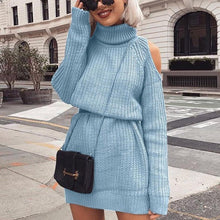 Load image into Gallery viewer, Knitting Sweater Dress Ladies Turtleneck Sexy Off Shoulder Autumn Winter Dress Women Pullover Slim Warm Jumper Dresses 2019 D30
