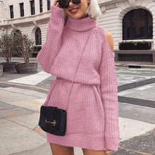 Load image into Gallery viewer, Knitting Sweater Dress Ladies Turtleneck Sexy Off Shoulder Autumn Winter Dress Women Pullover Slim Warm Jumper Dresses 2019 D30