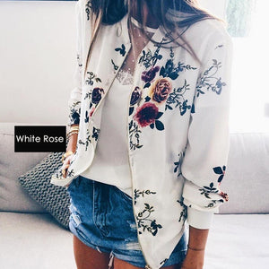 Fashion Bomber Femal Jacket Women Floral Long Sleeve Outwear Casual Tops Female Coat Kimono Basic Bomber Femal Jacket  Floral