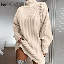 Load image into Gallery viewer, Forefair Oversized Knitted Dress Sweater Autumn 2019 Solid Long Sleeve Casual Elegant Mini Warm Winter Turtleneck Dress Women