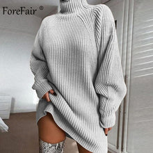 Load image into Gallery viewer, Forefair Oversized Knitted Dress Sweater Autumn 2019 Solid Long Sleeve Casual Elegant Mini Warm Winter Turtleneck Dress Women