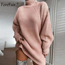 Load image into Gallery viewer, Forefair Oversized Knitted Dress Sweater Autumn 2019 Solid Long Sleeve Casual Elegant Mini Warm Winter Turtleneck Dress Women