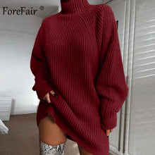 Load image into Gallery viewer, Forefair Oversized Knitted Dress Sweater Autumn 2019 Solid Long Sleeve Casual Elegant Mini Warm Winter Turtleneck Dress Women