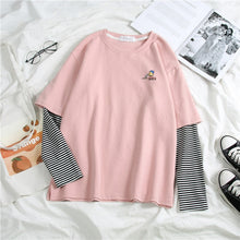 Load image into Gallery viewer, Korean Women shirts letters stripe Kawaii tops O-Neck All-match Students t-shirts autumn Harajuku Loose Clothing Casual T shirt