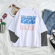 Load image into Gallery viewer, Korean Women shirts letters stripe Kawaii tops O-Neck All-match Students t-shirts autumn Harajuku Loose Clothing Casual T shirt