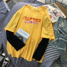 Load image into Gallery viewer, Korean Women shirts letters stripe Kawaii tops O-Neck All-match Students t-shirts autumn Harajuku Loose Clothing Casual T shirt