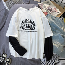 Load image into Gallery viewer, Korean Women shirts letters stripe Kawaii tops O-Neck All-match Students t-shirts autumn Harajuku Loose Clothing Casual T shirt