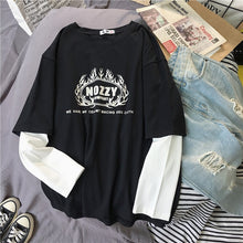 Load image into Gallery viewer, Korean Women shirts letters stripe Kawaii tops O-Neck All-match Students t-shirts autumn Harajuku Loose Clothing Casual T shirt