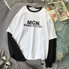 Load image into Gallery viewer, Korean Women shirts letters stripe Kawaii tops O-Neck All-match Students t-shirts autumn Harajuku Loose Clothing Casual T shirt