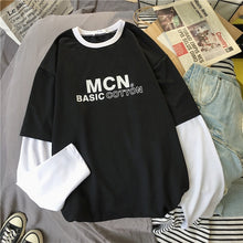 Load image into Gallery viewer, Korean Women shirts letters stripe Kawaii tops O-Neck All-match Students t-shirts autumn Harajuku Loose Clothing Casual T shirt