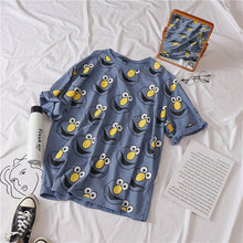 Load image into Gallery viewer, Korean Women shirts letters stripe Kawaii tops O-Neck All-match Students t-shirts autumn Harajuku Loose Clothing Casual T shirt