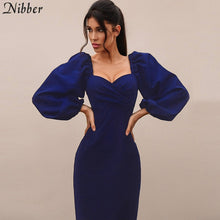 Load image into Gallery viewer, Nibber sexy pure V Neck off shoulder bodycon dress women autumn winter club party night red Elegant midi dress Mujer black dress