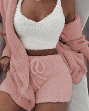 Load image into Gallery viewer, 2019 Women Two Piece Set Outfits Autumn Winter Fluffy Hooded Open Front Teddy Coat &amp; Short Sets