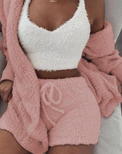 Load image into Gallery viewer, 2019 Women Two Piece Set Outfits Autumn Winter Fluffy Hooded Open Front Teddy Coat &amp; Short Sets