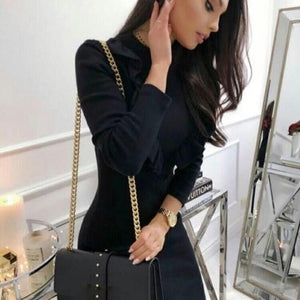 Women Vintage Ruffled Sheath Party Mini Dress Long Sleeve O neck Solid Elegant Casual Dress 2019 Winter New Fashion Women Dress