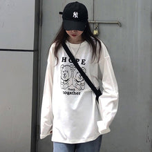 Load image into Gallery viewer, Korean Women shirts letters stripe Kawaii tops O-Neck All-match Students t-shirts autumn Harajuku Loose Clothing Casual T shirt