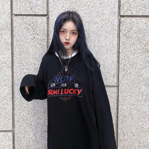 Korean Women shirts letters stripe Kawaii tops O-Neck All-match Students t-shirts autumn Harajuku Loose Clothing Casual T shirt