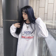 Load image into Gallery viewer, Korean Women shirts letters stripe Kawaii tops O-Neck All-match Students t-shirts autumn Harajuku Loose Clothing Casual T shirt