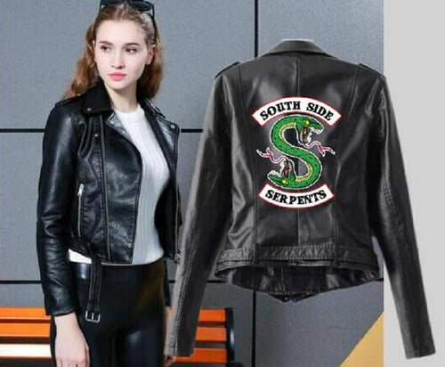 Riverdale Women PU Leather Jacket Fashion print Motorcycle Jacket Short Southside Serpents Artificial Leather Motorcycle Coat