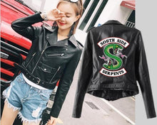 Load image into Gallery viewer, Riverdale Women PU Leather Jacket Fashion print Motorcycle Jacket Short Southside Serpents Artificial Leather Motorcycle Coat