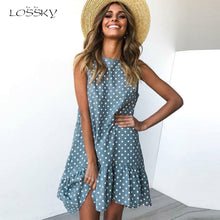 Load image into Gallery viewer, Lossky Women Summer Dress Fashion Polka Dot Sleeveless Beach Mini Dress Casual Printed Short Loose Blue Sundress 2019 vestidos