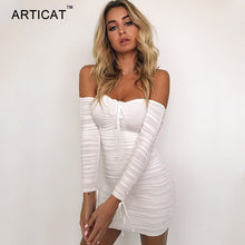 Load image into Gallery viewer, Articat Women Autumn Winter Bandage Dress Women 2019 Sexy Off Shoulder Long Sleeve Slim Elastic Bodycon Party Dresses Vestidos