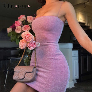 Chrleisure Sexy Nightclub Dress Summer Slim Women's Mini Tight Dress Thin Shoulder Strap Women's Short Dress