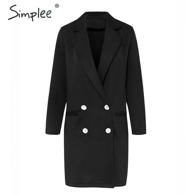 Simplee Elegant blazer dress Plus size lapel solid female office dress Autumn soft straight work wear winter lady dress blazers