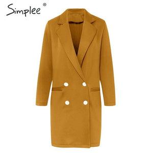 Simplee Elegant blazer dress Plus size lapel solid female office dress Autumn soft straight work wear winter lady dress blazers