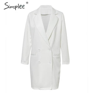 Simplee Elegant blazer dress Plus size lapel solid female office dress Autumn soft straight work wear winter lady dress blazers