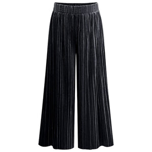 Casual Womens Elastic Waist Cropped Trousers Bottoms Sports Wear Plus Size Pants Female pleated wide-leg pants Polyester YJ