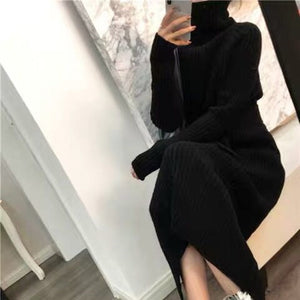 SHIJIA Autumn thicken long sweater dress woman turtleneck super Chic long-sleeve warm knit dress ladies 2019 winter clothing