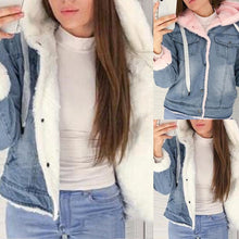 Load image into Gallery viewer, 2019 New Women Denim Jacket With Fur Winter Jeans Warm Hooded Velvet Jacket Femme Faux Fur Collar Padded Coats Bomber Windbreake