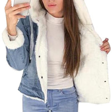 Load image into Gallery viewer, 2019 New Women Denim Jacket With Fur Winter Jeans Warm Hooded Velvet Jacket Femme Faux Fur Collar Padded Coats Bomber Windbreake