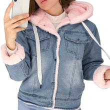 Load image into Gallery viewer, 2019 New Women Denim Jacket With Fur Winter Jeans Warm Hooded Velvet Jacket Femme Faux Fur Collar Padded Coats Bomber Windbreake