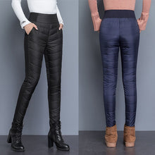 Load image into Gallery viewer, Elastic High Waist Down Women's Long Pants Solid Casual Slim Thick Warm Female Trousers 2019 Winter Plus Size Lady Bottoms Pants
