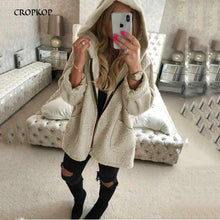 Load image into Gallery viewer, Women Hoodie Jackets 2019 Long-sleeved Autumn Winter Warm Plush Long Coats Pocket Loose Zipper Ladies Coats Big Size Streetwear