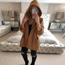 Load image into Gallery viewer, Women Hoodie Jackets 2019 Long-sleeved Autumn Winter Warm Plush Long Coats Pocket Loose Zipper Ladies Coats Big Size Streetwear