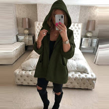 Load image into Gallery viewer, Women Hoodie Jackets 2019 Long-sleeved Autumn Winter Warm Plush Long Coats Pocket Loose Zipper Ladies Coats Big Size Streetwear