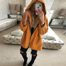 Load image into Gallery viewer, Women Hoodie Jackets 2019 Long-sleeved Autumn Winter Warm Plush Long Coats Pocket Loose Zipper Ladies Coats Big Size Streetwear